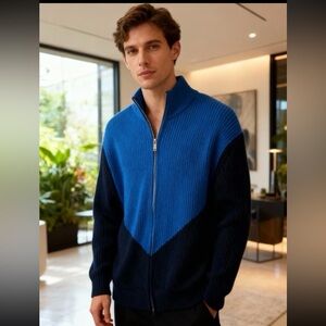 G/Fore cardigan jacket, Wool Cashmere Full Zip Sweater in Racer Blue/Navy